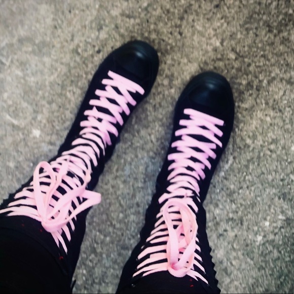 SOLD Black Studded Mid-Calf Canvas Boots with Zipper - Picture 3 of 3